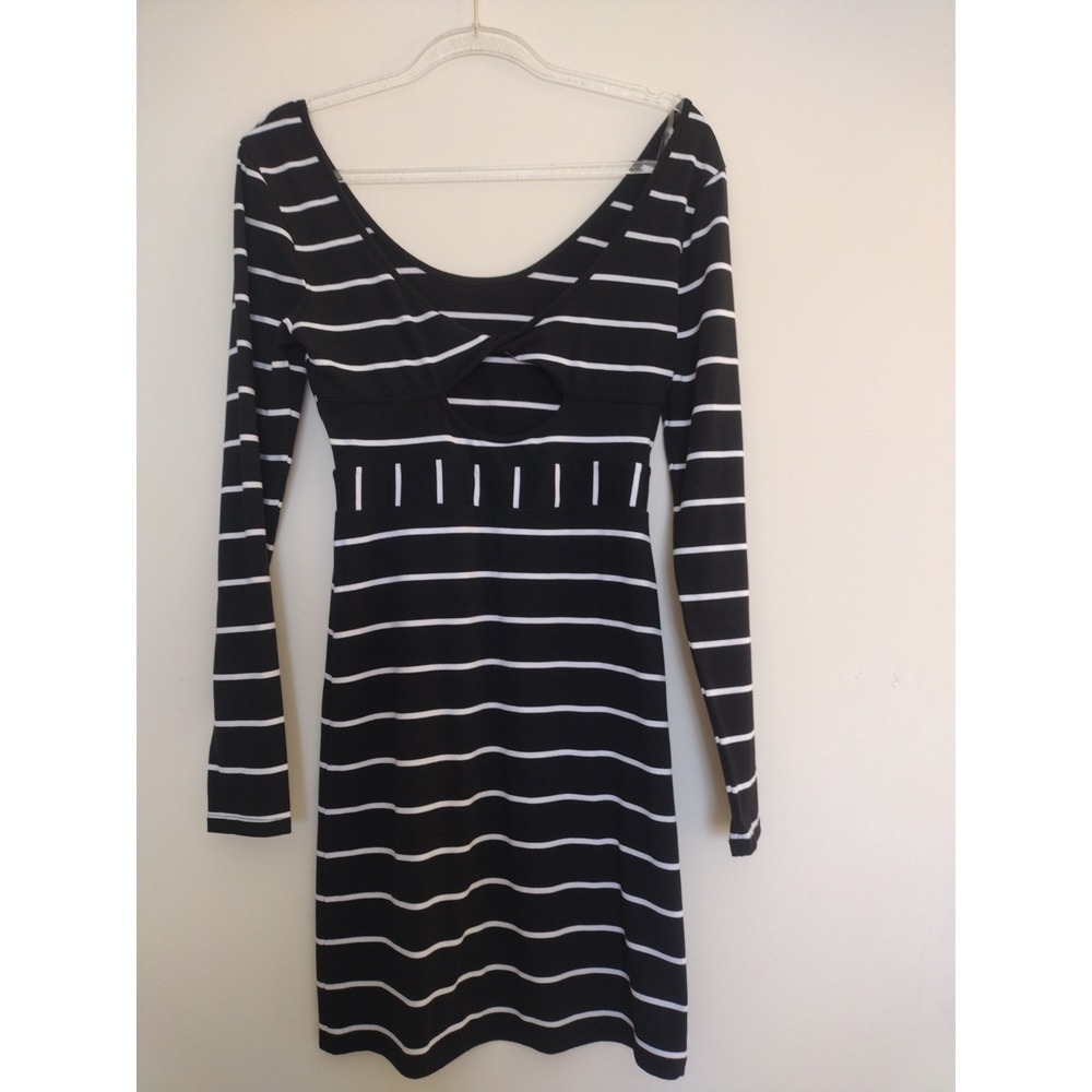 Charlotte Russo Dress Woman Medium Black White Stripes Bodycon Long Sleeves - Picture 3 of 11